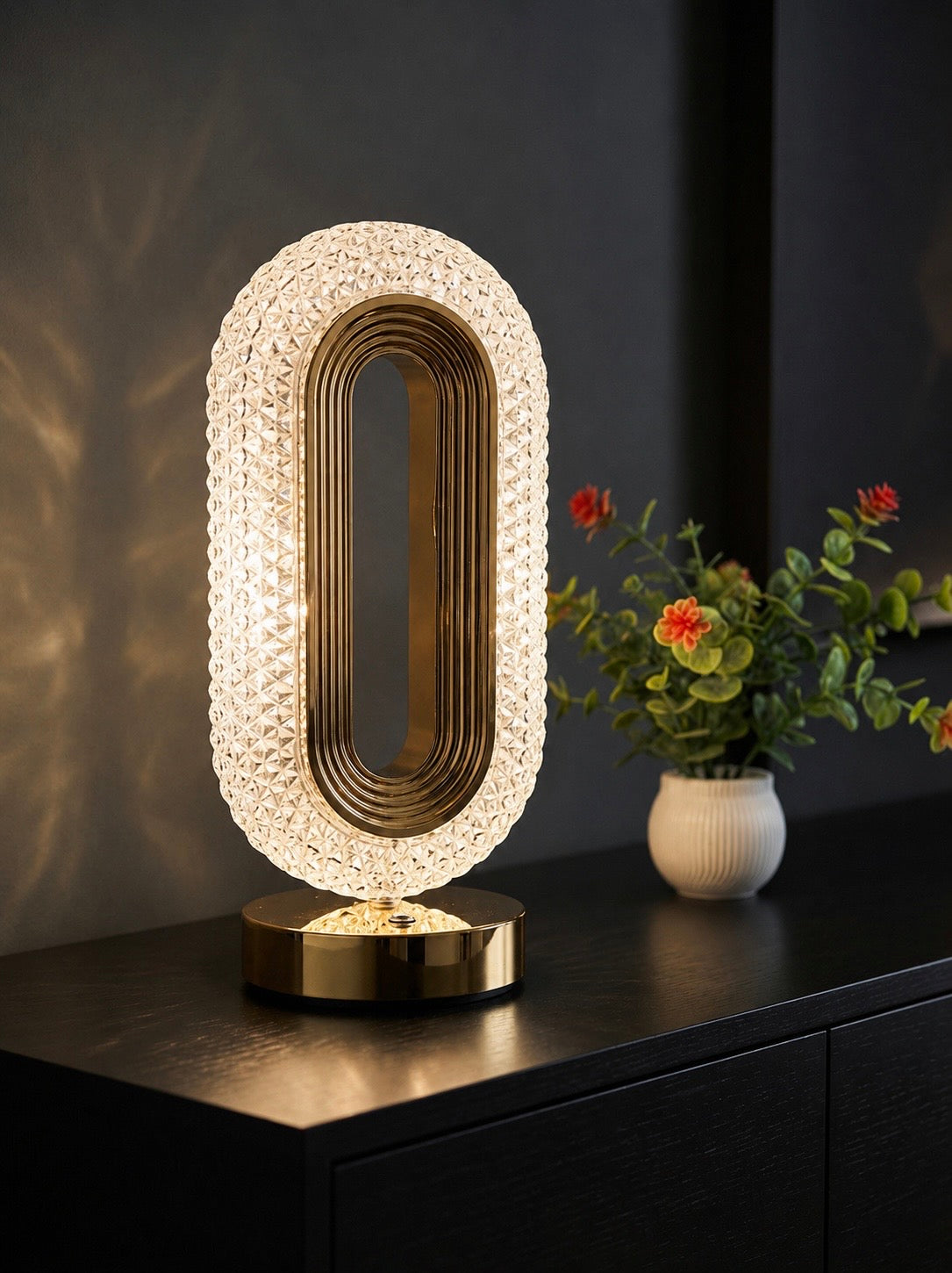 Luxury Crystal Touch Table Lamp – 3 Color Modes | Modern Bedroom & Dressing Decor