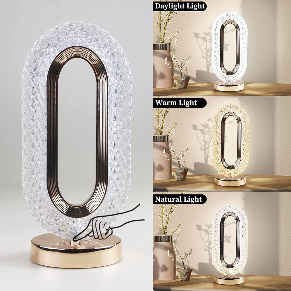 Luxury Crystal Touch Table Lamp – 3 Color Modes | Modern Bedroom & Dressing Decor