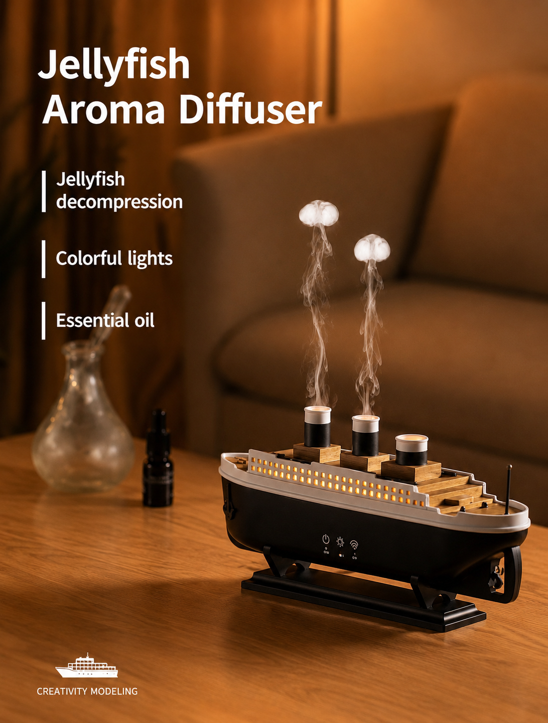 Titanic Ship Jellyfish Aroma Diffuser | LED Light Humidifier | Essential Oil Aromatherapy