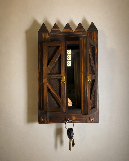 Rustic Wooden Mirror & Key Holder
