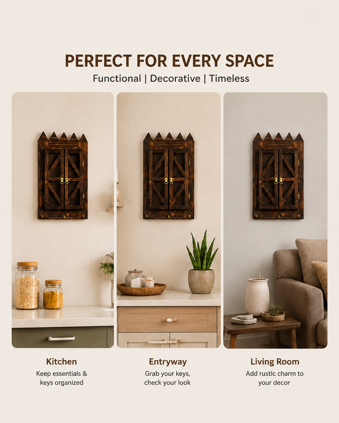 Rustic Wooden Mirror & Key Holder