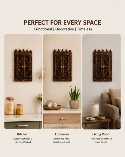 Rustic Wooden Mirror & Key Holder