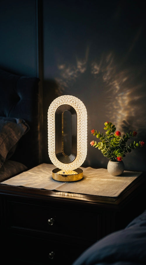 Luxury Crystal Touch Table Lamp – 3 Color Modes | Modern Bedroom & Dressing Decor
