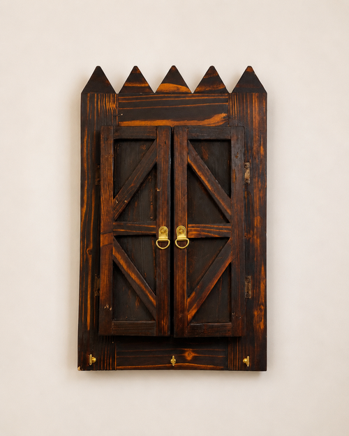 Rustic Wooden Mirror & Key Holder