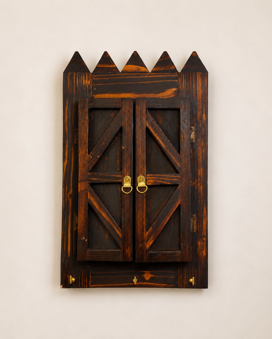 Rustic Wooden Mirror & Key Holder