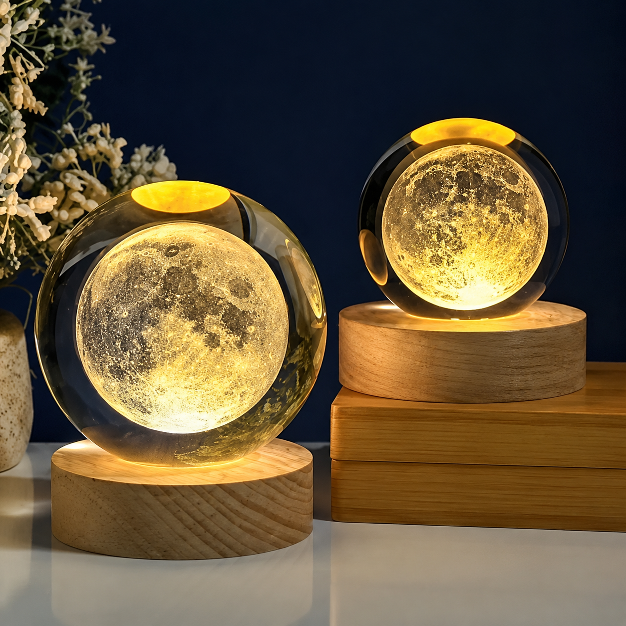 3D Crystal Moon Lamp – Premium LED Crystal Ball Night Light | Elegant Home & Bedroom Decor