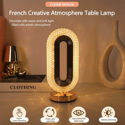 Luxury Crystal Touch Table Lamp – 3 Color Modes | Modern Bedroom & Dressing Decor