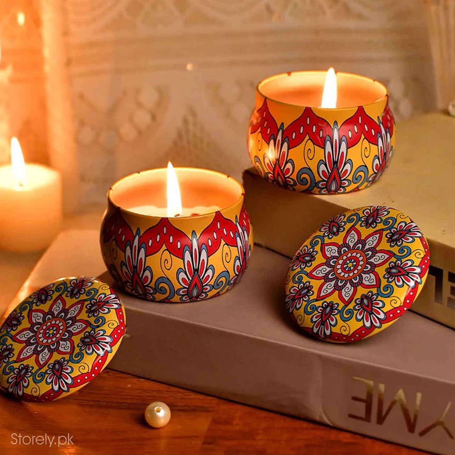 Handcrafted Mandala Scented Candle Set – Decorative Aromatherapy Tin Candles